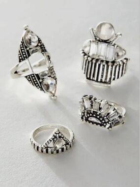 Free People | Rhapsody Silver-Tone Stacked Crystal Ring Set | NWT